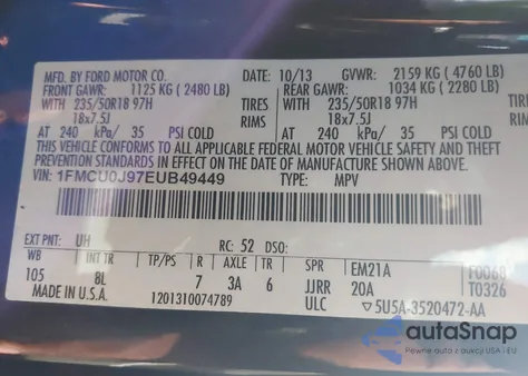 2014 Ford Escape Titanium z USA, uszkodzony, nr VIN 1FMCU0J97EUB49449